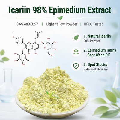 Chinese Herbal Pure Icariin 98% Epimedium Extract Horny Goat Weed Extract Powder Icariin CAS 489-32-7